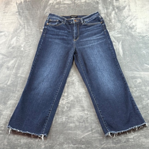 Judy Blue Denim - Judy Blue Wide Leg Raw Hem Jeans Dark Wash High Rise Size 11/30 High Rise